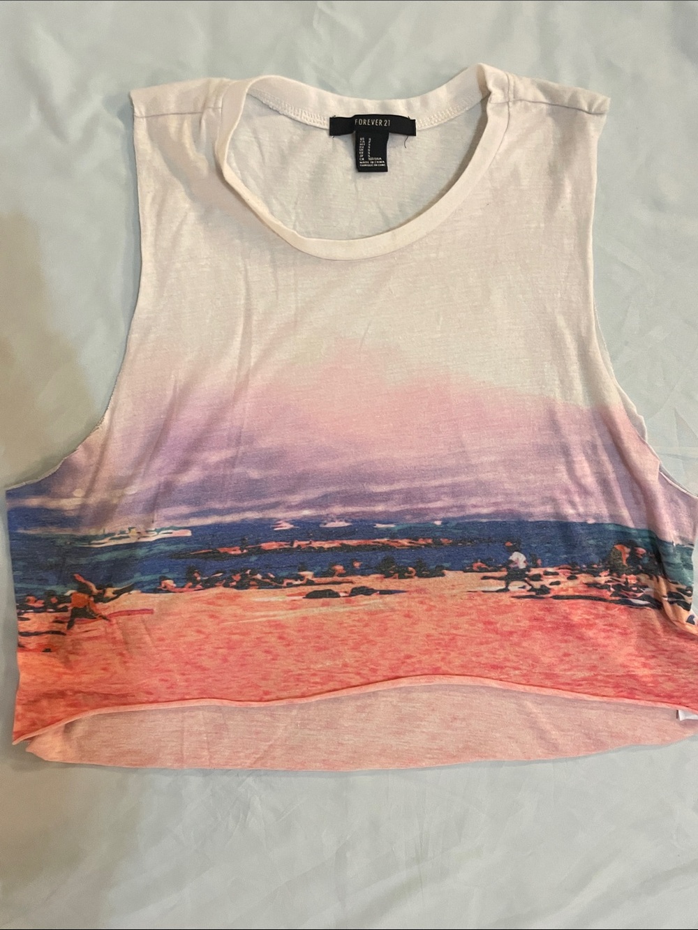 Forever 21 White to Pink Ombre Beach Print Cropped Tank